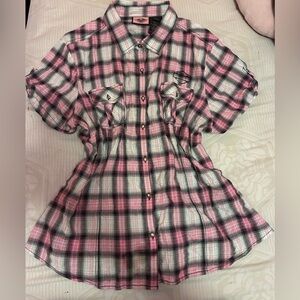 Harley-Davidson Pink White and Black Plaid Button-Down Shirt